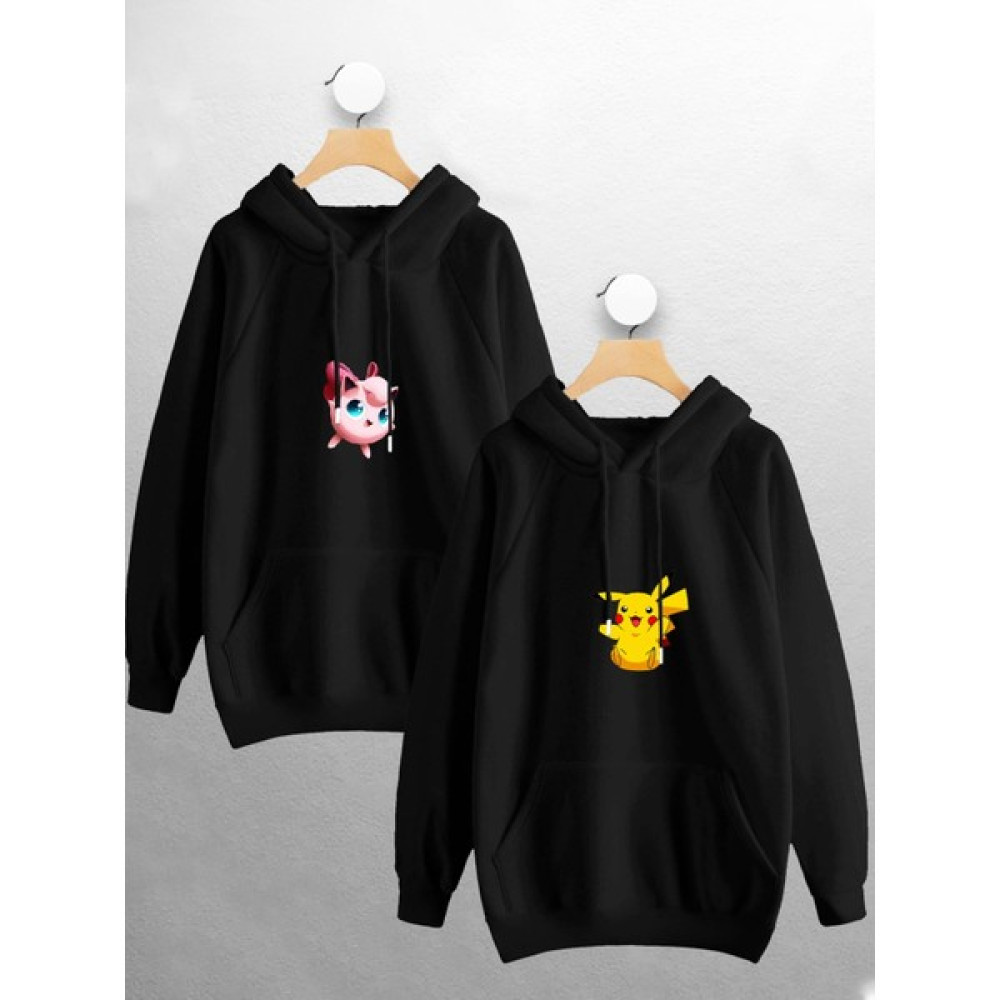 Joza Outdoors Unisex Pikachu Jigglypuff Sevgili Çift Kombini Tasarım Kapüşonlu Sweatshirt 2 Li Takım Bayan Sweatshirt Fiyatı