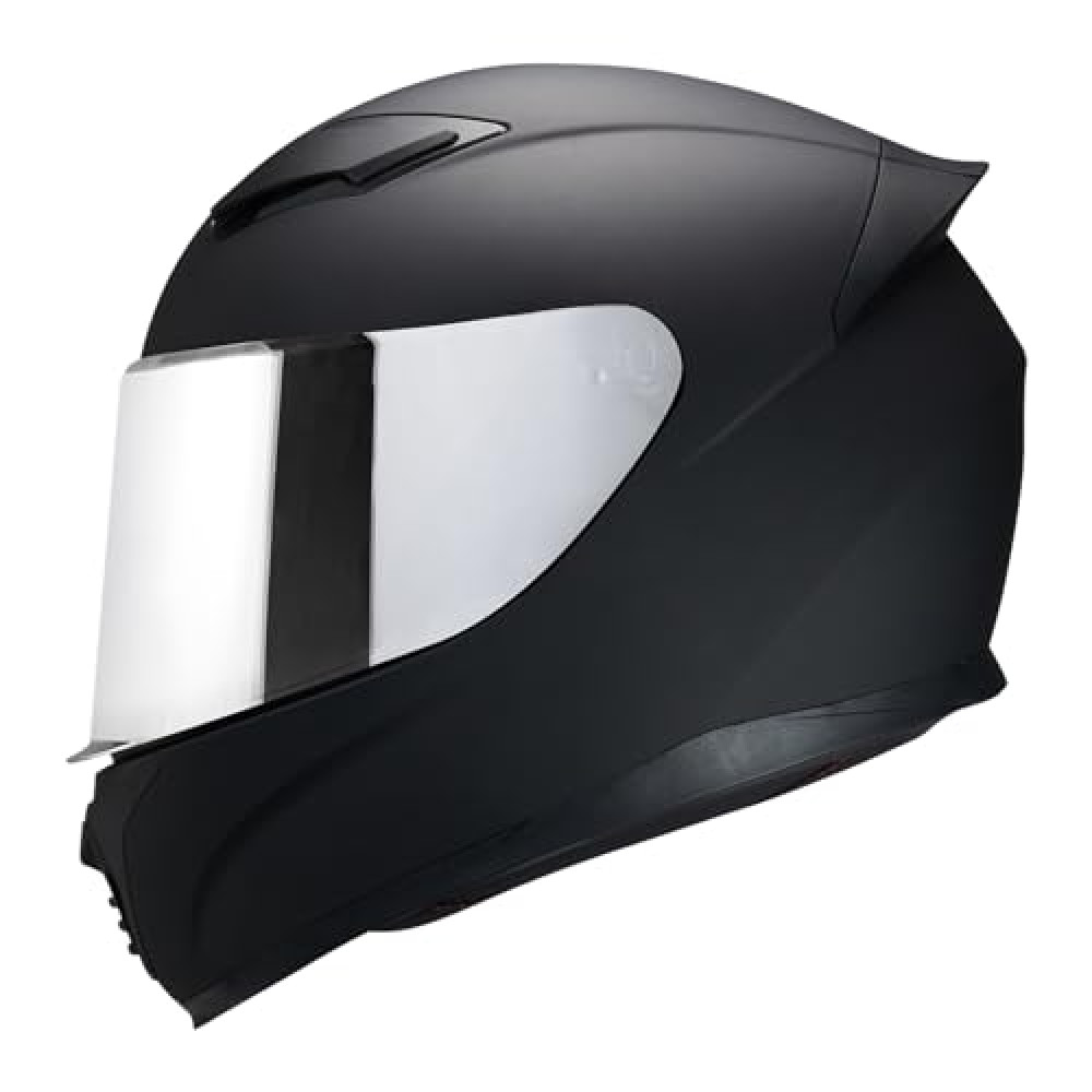 JQF Gear Full Face Helmet Black Motorcycle Motorbike Street Bike Racing Helmets for Adults WS-607 DOT Approved (with Chrome Silver, L)
