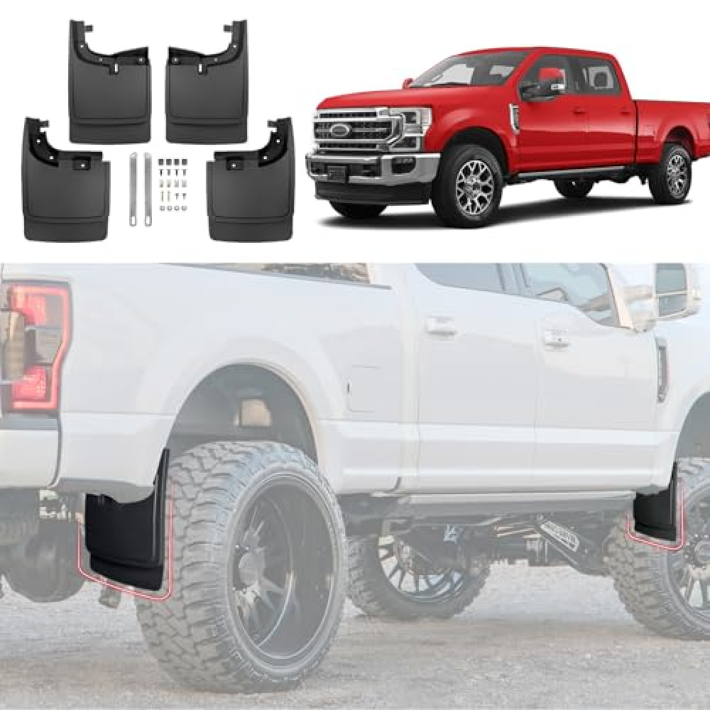 JTYZSM Mud Flaps for 2017-2024 Ford F-250/F-350 Super Duty Without OEM Fender Flares (Single Rear Wheels), No Drill Splash Guards Front & Rear Truck Mud Guards Accessories Set(4pcs)