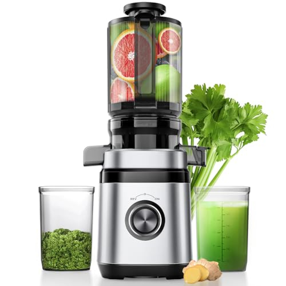Juicer Machines, Cold Press Juicer with 4.41" Wide Feed Chute, 350W Slow Masticating Juicers for Whole Vegetables & Fruits, High Juice Yield, Easy to Clean, Large Auger, Silver Juicers Fiyatı