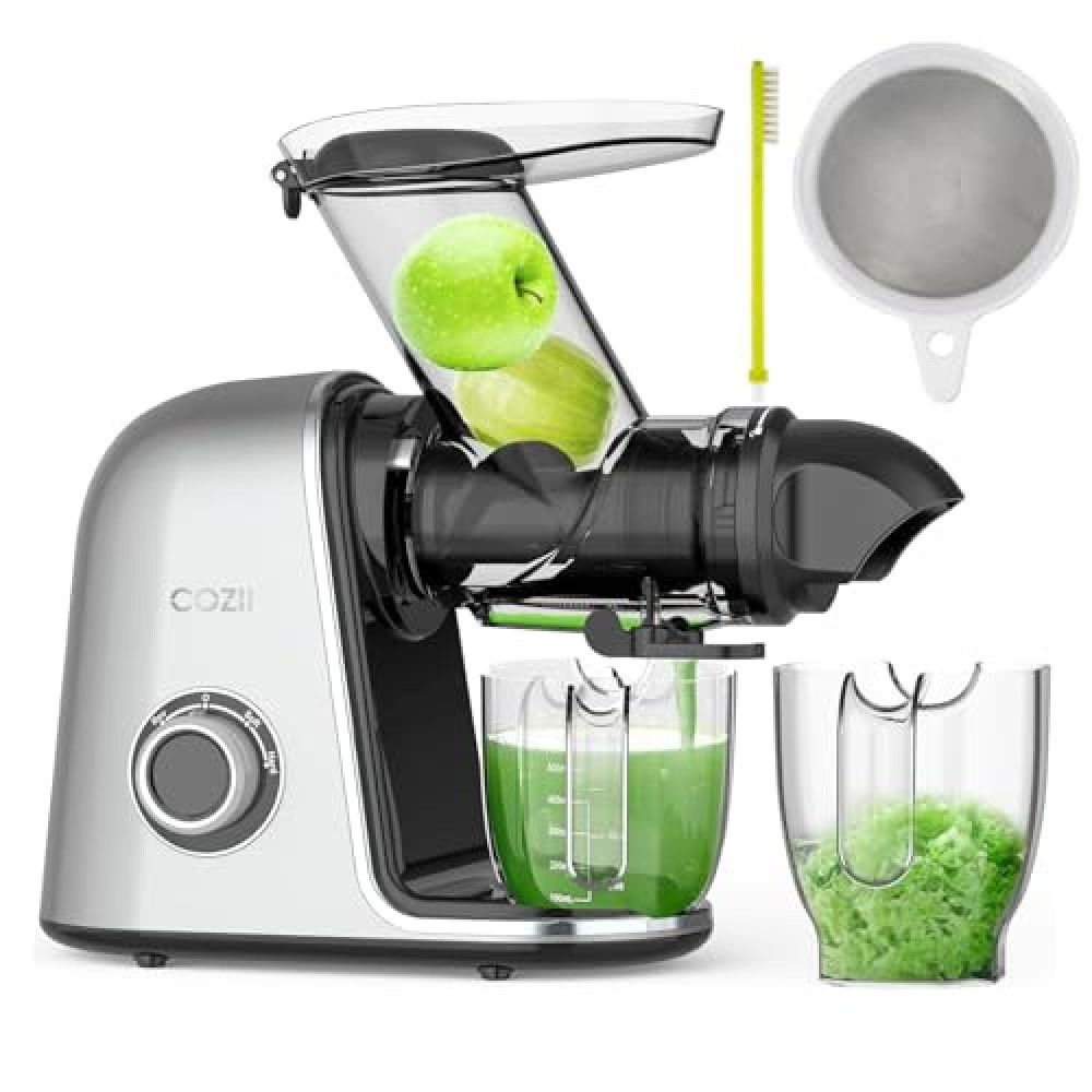 Juicer Machines, COZII Cold Press Juicer Extractor, Slow Masticating Juicer Soft/hard Mode, 3.6" Large Feed Chute For Vegetable and Fruit, Easy to Clean, Quiet Motor, High Juice Yield, Dishwasher Safe