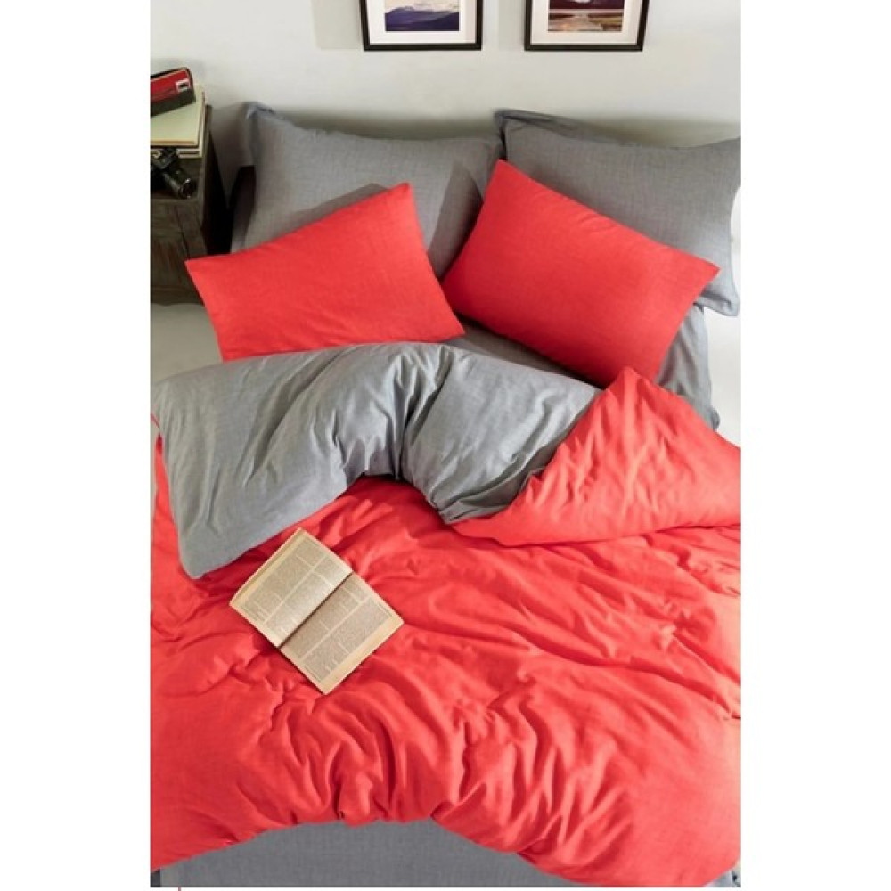 Julia Home Tek Kişilik 135X200 Çift Taraflı Nevresim Yorgan Kılıfı Kırmızı-Gri - Kırmızı - Gri - 135 x 200 cm Nevresim Takımı Fiyatı