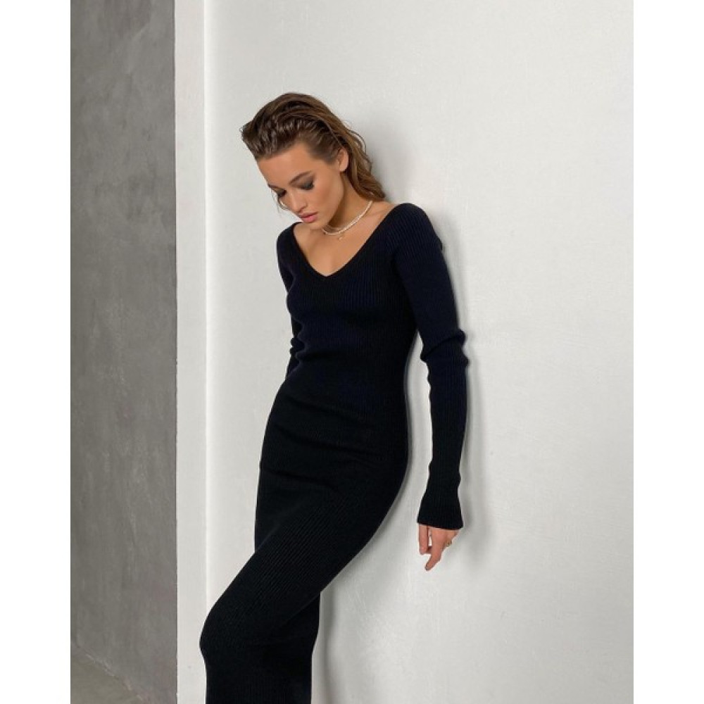 Julishop Kadın Siyah V Yaka Fitilli Bodycon Midi Örme Triko Kalem Elbise Elbise Fiyatı