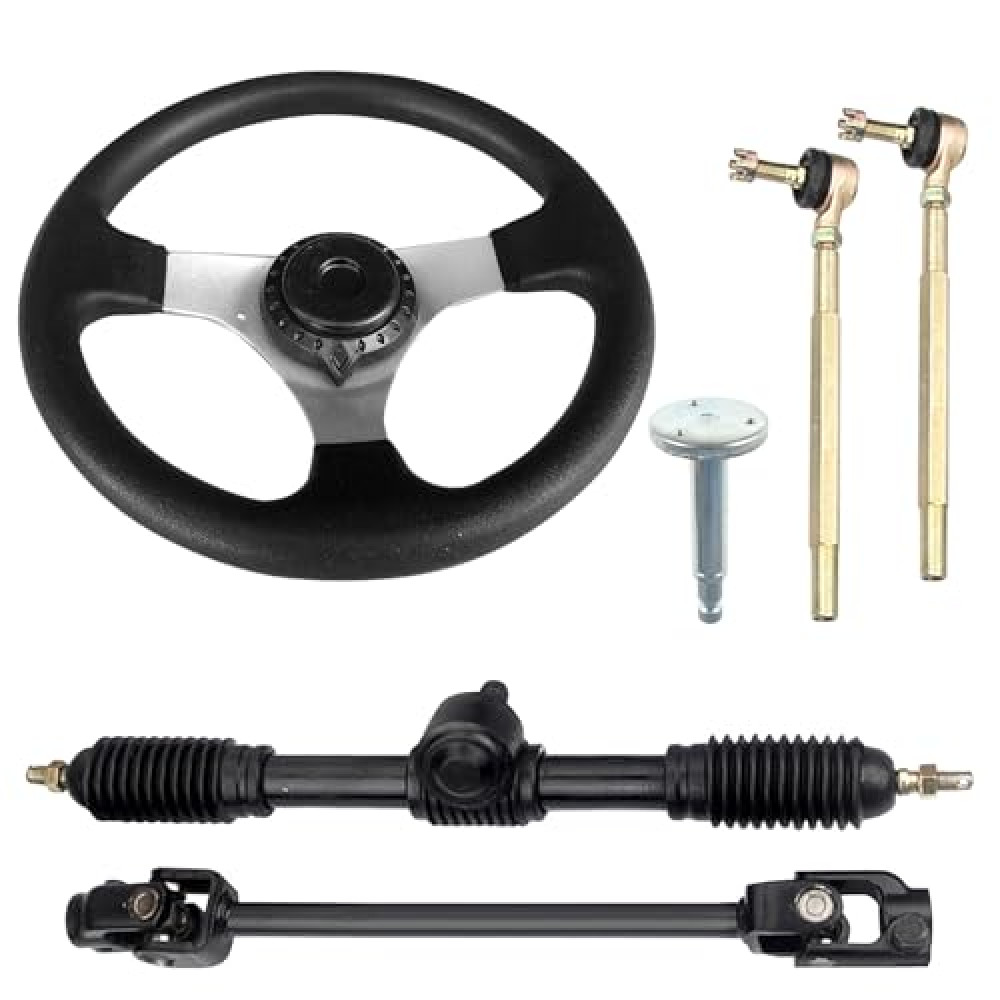 Julymoda Go-Kart Steering Wheel Kit, 300mm Steering Wheel 320mm Gear Rack Pinion Adjustable Shaft Set,Assembly Replacement for Go Kart Go Cart ATV UTV 110cc 125cc 140cc 150cc
