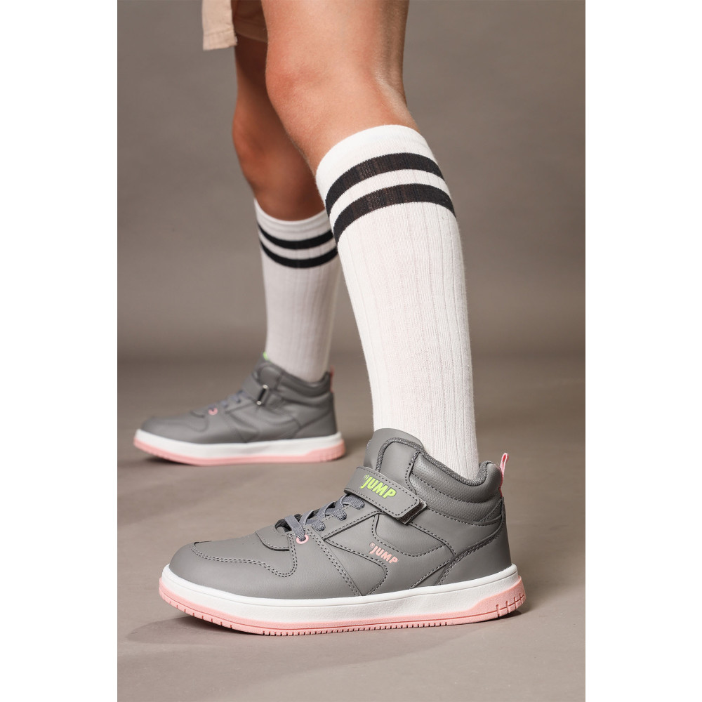 Jump Cırtlı Yüksek Bilekli Gri - Somon Pembe Sneaker Kışlık Rahat Spor Ayakkabı 33 Beden Spor Ayakkabı Fiyatı