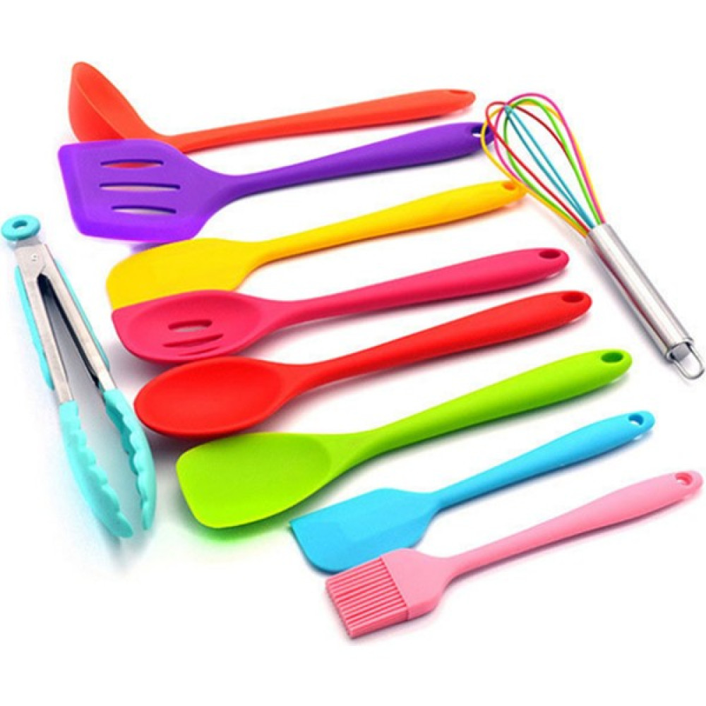 JunChang 10 Adet Pişirme Spatula Kaşık Aracı Yapışmaz Tencere Silikon Mutfak Seti (Yurt Dışından) - Renkli Çatal / Kaşık / Bıçak Takımları Fiyatı