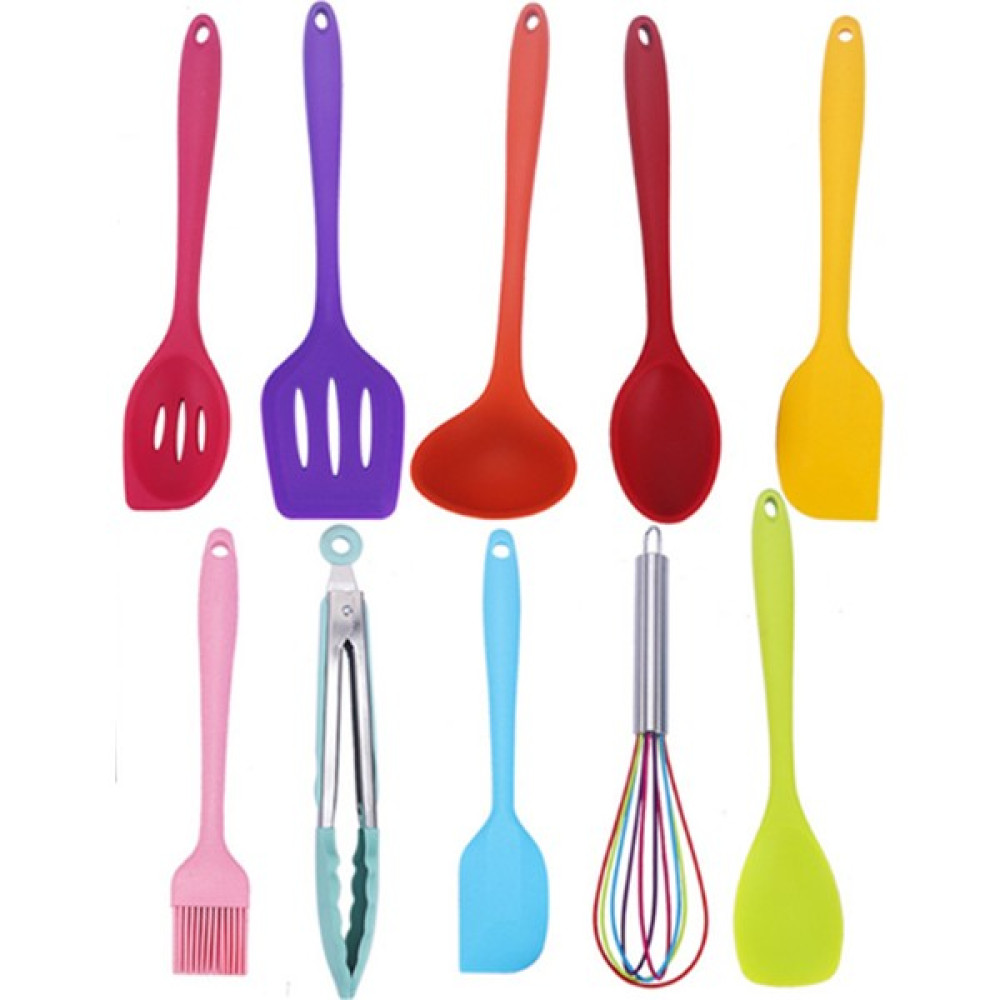 JunChang 10 Adet Yapışmaz Tencere Silikon Mutfak Seti Pişirme Spatula Kaşık Aracı (Yurt Dışından) - Renkli Çatal / Kaşık / Bıçak Takımları Fiyatı