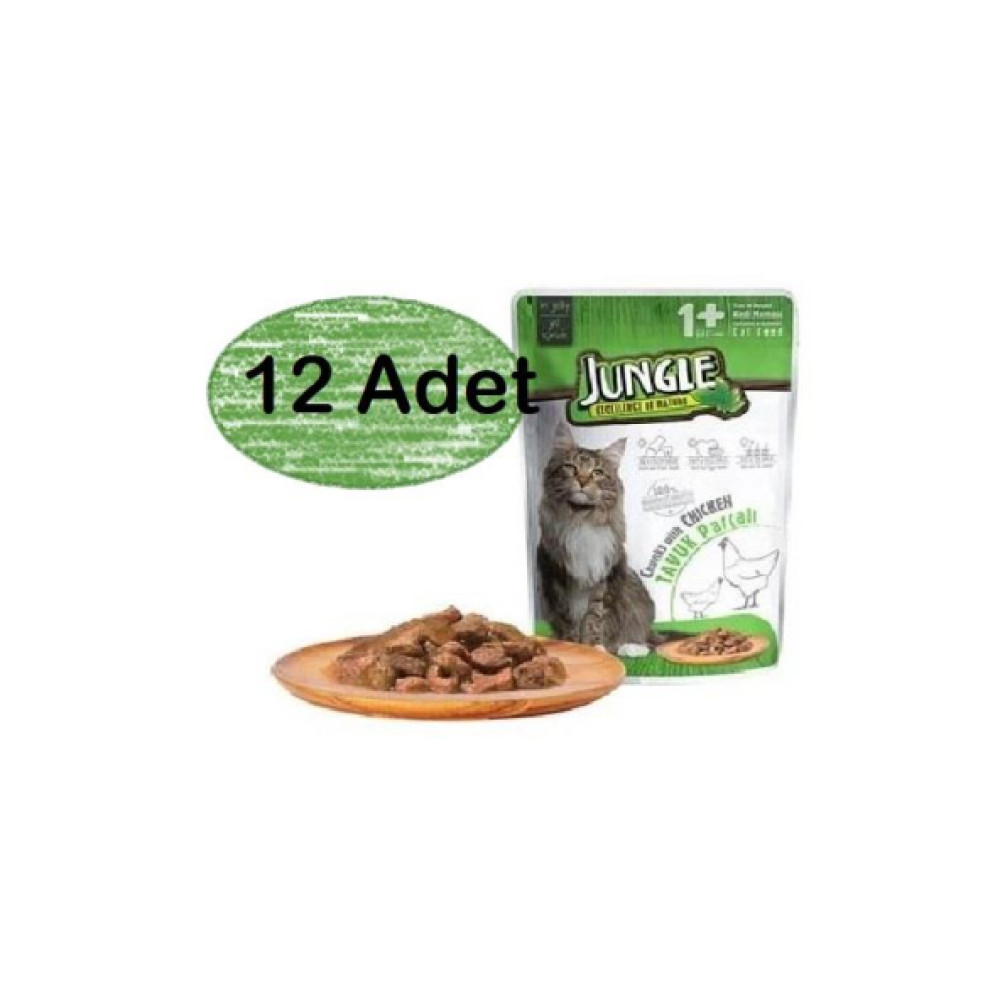 Jungle 12 Adet Pouch Tavuk Eti Parcali Soslu Yetiskin Kedi Konservesi 100Gr Evcil Hayvan Ürünleri Fiyatı