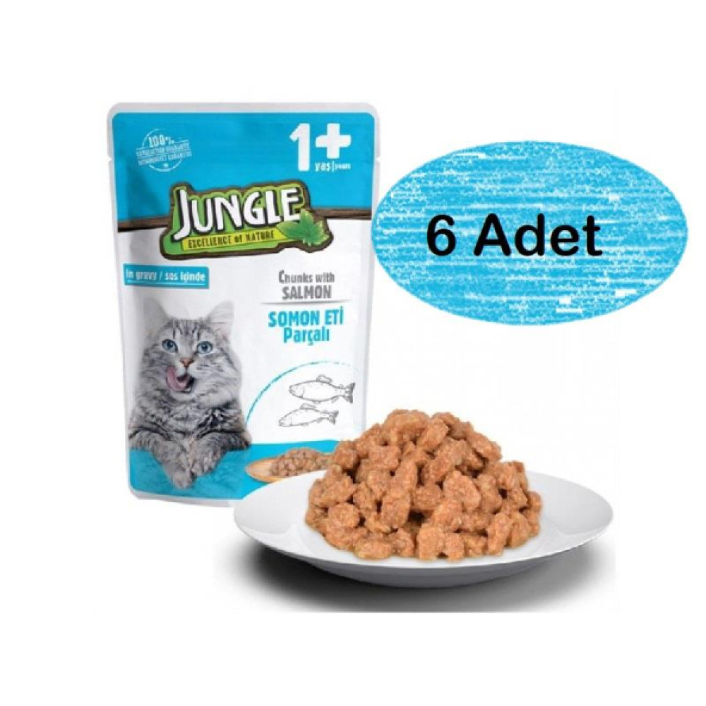 Jungle 6 Adet Pouch Somon Parcali Yetiskin Kedi Konservesi 100Gr Evcil Hayvan Ürünleri Fiyatı