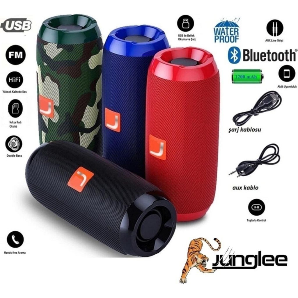 Junglee Bluetooth Hoparlör Yüksek Ses Extra Bass FM Radyolu Su Geçirmez Modeli USB/SD/AUX Girişli Bluetooth Hoparlör Fiyatı