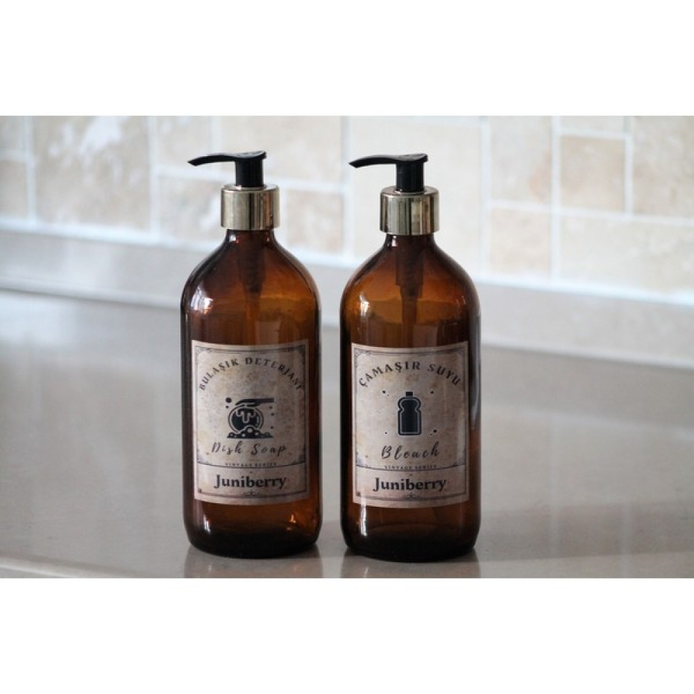 Juniberry 2'li Set Gold Vintage Amber Cam Şişe Çamaşır Suyu Bulaşık Deterjanlık 2X500 ml Sabunluk Fiyatı