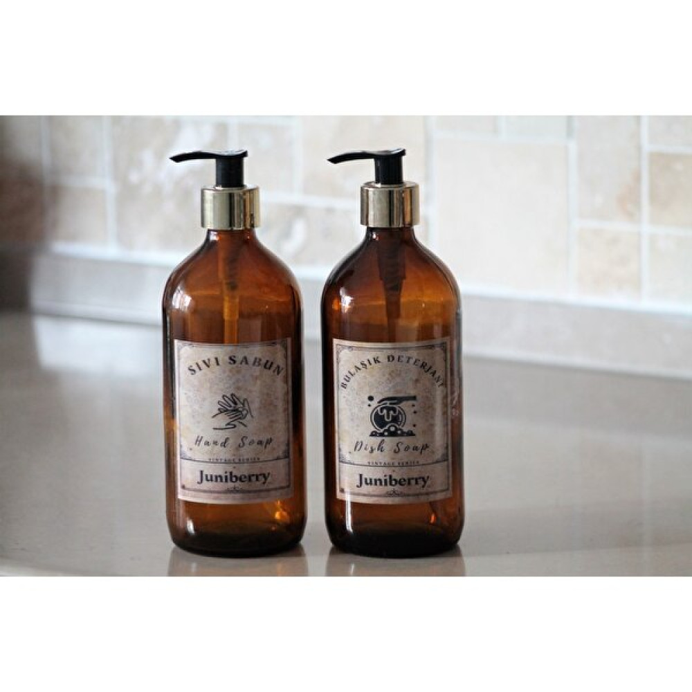 Juniberry 2'li Set Gold Vintage Cam Şişe Bulaşık Deterjanlık Sıvı Sabunluk Etiketli 2X500 ml Sabunluk Fiyatı
