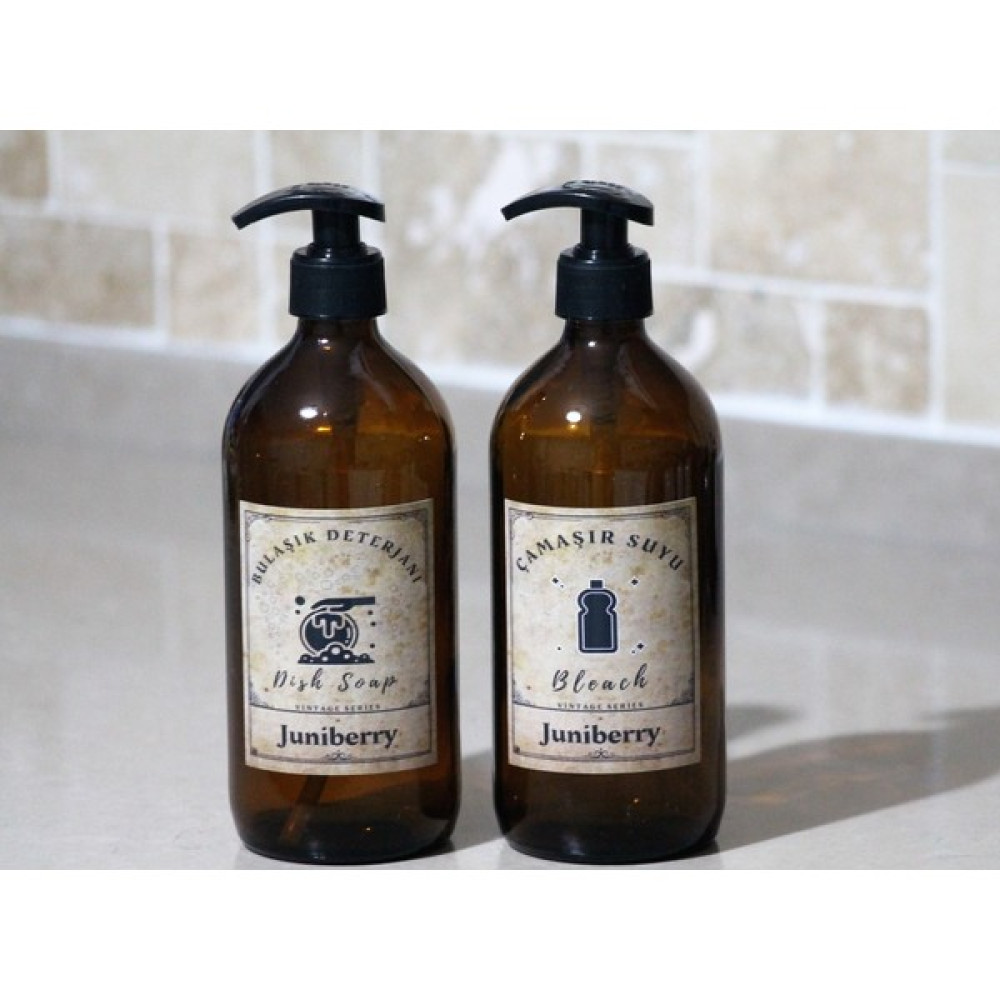 Juniberry 2li Vintage Serisi Amber Cam Sabunluk Şişe 2X500ML Bulaşık Deterjanlık Çamaşır Suyu Etiketli Saklama Kapları Fiyatı