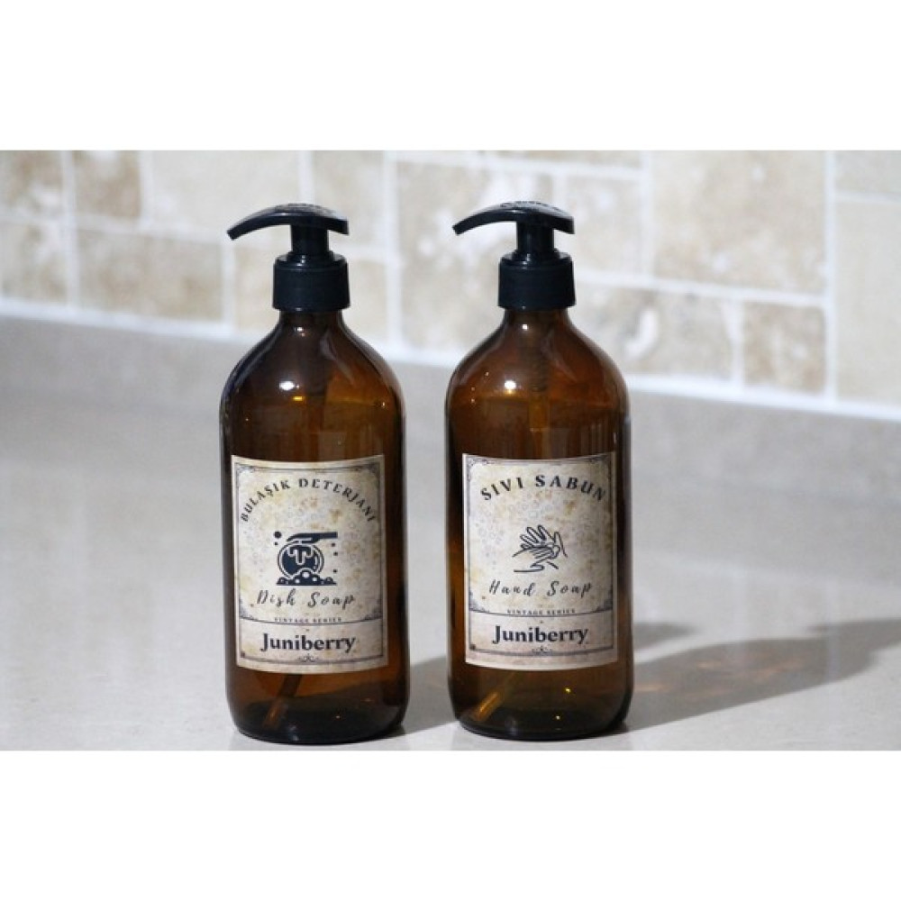 Juniberry 2li Vintage Serisi Amber Cam Şişe 2X500ML Bulaşık Deterjanlık Sıvı Sabunluk+Beyaz Altlık Saklama Kapları Fiyatı