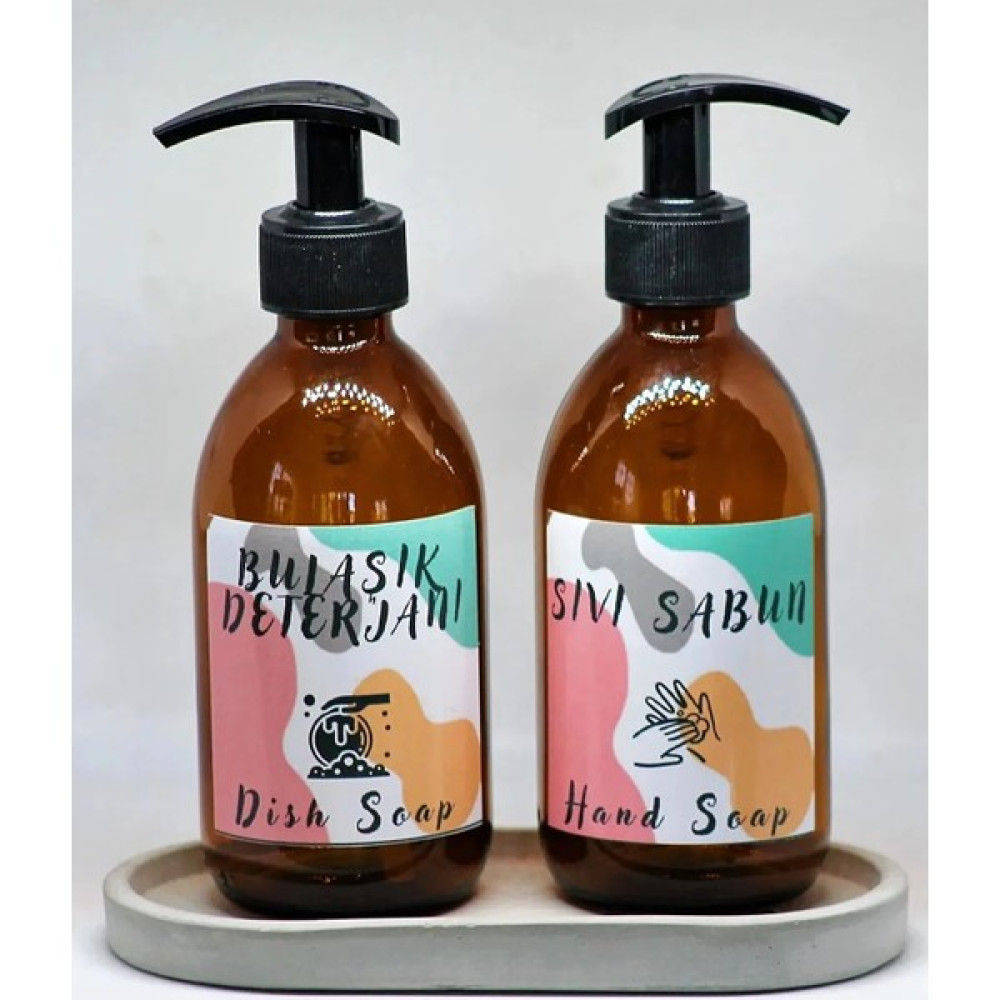 Juniberry 3lü Set Amber Cam Şişe 2X250ML Bulaşık Deterjanlık Sıvı Sabunluk + Beyaz Altlık Saklama Kapları Fiyatı