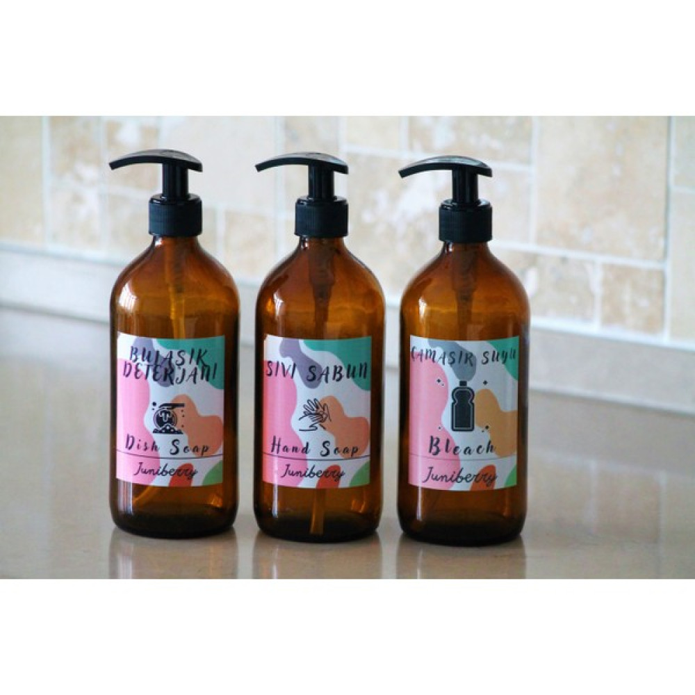 Juniberry 3'lü Set Renkli Seri Amber Cam Şişe Sabunluk Bulaşık Deterjanlık Çamaşır Suyu Sıvı Sabunluk 3 x 500 ml Sabunluk Fiyatı