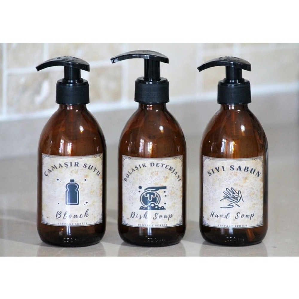 Juniberry 3Lü Set Vintage Amber Cam Şişe Sabunluk 3X250Ml Bulaşık Deterjanlık Sıvı Sabunluk Çamaşır Suyu Sabunluk Fiyatı