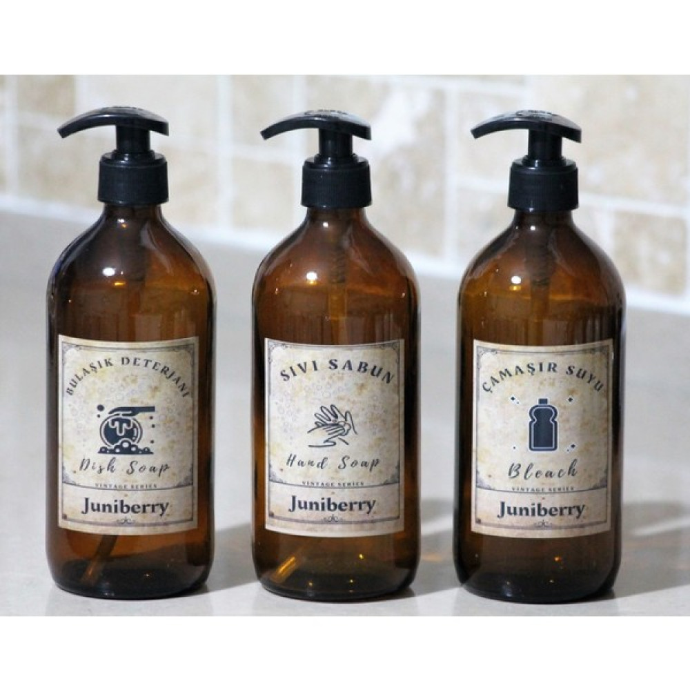 Juniberry 3'lü Set Vintage Amber Cam Şişe Sabunluk 3X500 ml Bulaşık Deterjanlık Sıvı Sabunluk Çamaşır Suyu Sabunluk Fiyatı