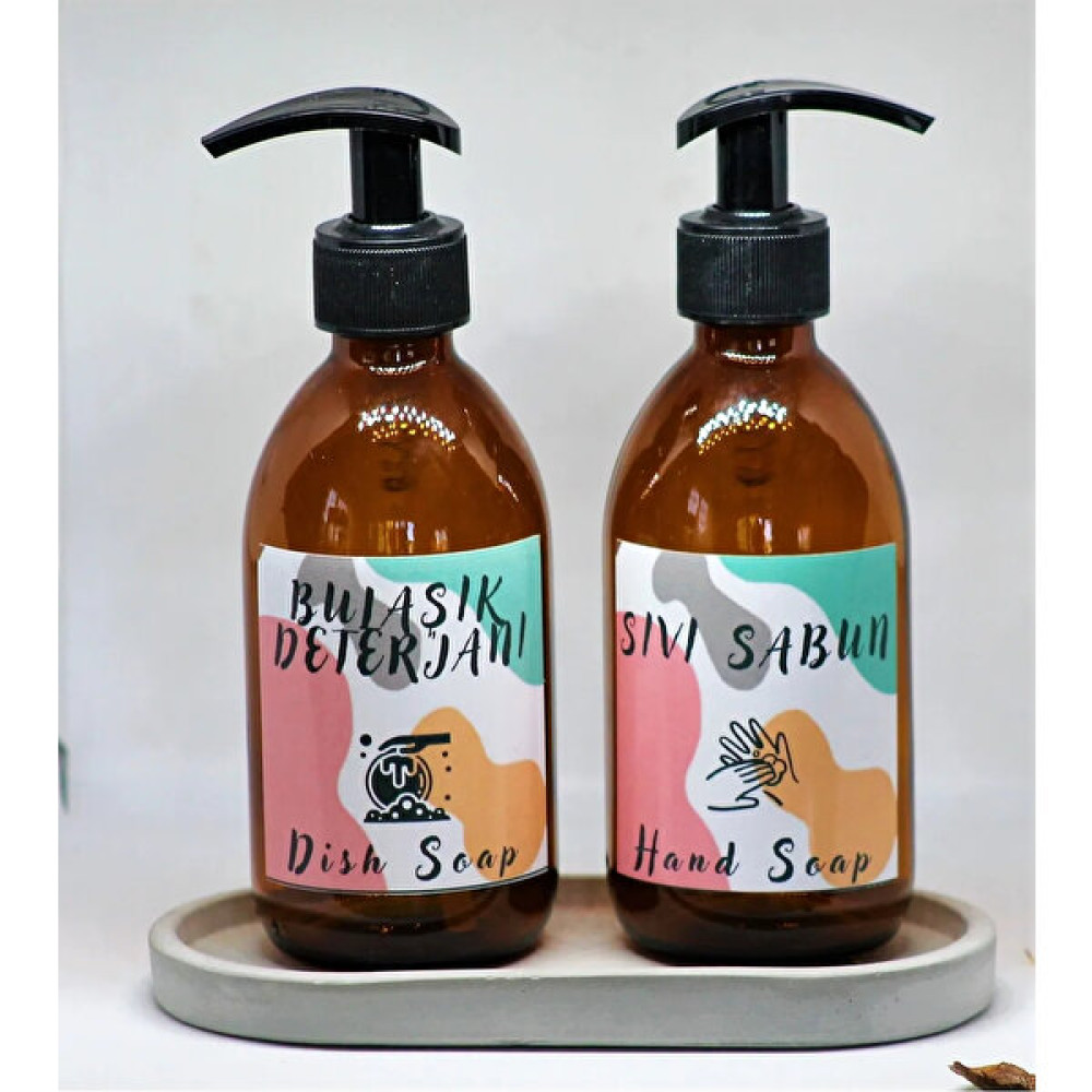 Juniberry 4'lü Set Amber Cam Şişe Sıvı Sabunluk Bulaşık Deterjanlık 2X250ML+BETON Altlık+ Kurulama Bezi Havlu Kiremit Kırmızısı Sabunluk Fiyatı