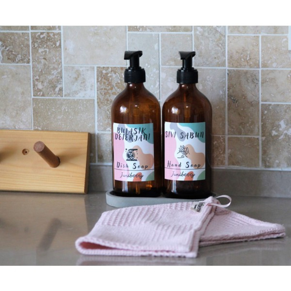 Juniberry 4'lü Set Amber Cam Şişe Sıvı Sabunluk Bulaşık Deterjanlık 2X500ML+BETON Altlık+ Kurulama Bezi Havlu Sabunluk Fiyatı