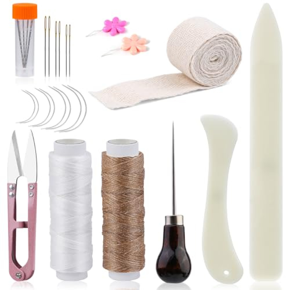 JUPEAN Book Binding Kits 24 Pcs Bookbinding kit Bookbinding Supplies with Bone Folders Tool Binding Ribbon Waxed Thread Book Binding Kit for Beginners