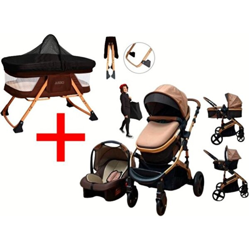 Jusso Easy Bed Beşik + Pro Max Travel Sistem Bebek Arabası 2'li Set - Gold - Kahve Bebek Arabası-Puset Aksesuarları Fiyatı