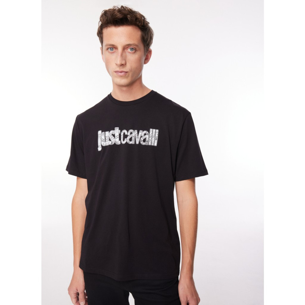 Just Cavalli Bisiklet Yaka Siyah Erkek T-Shirt 75OAHG05 Erkek Atlet / Fanila Fiyatı