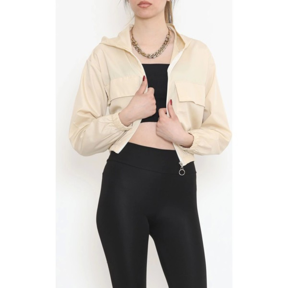 Just Cheap Çift Cepli Crop Yağmurluk Bej - 17743.1247. Bayan Mont Fiyatı