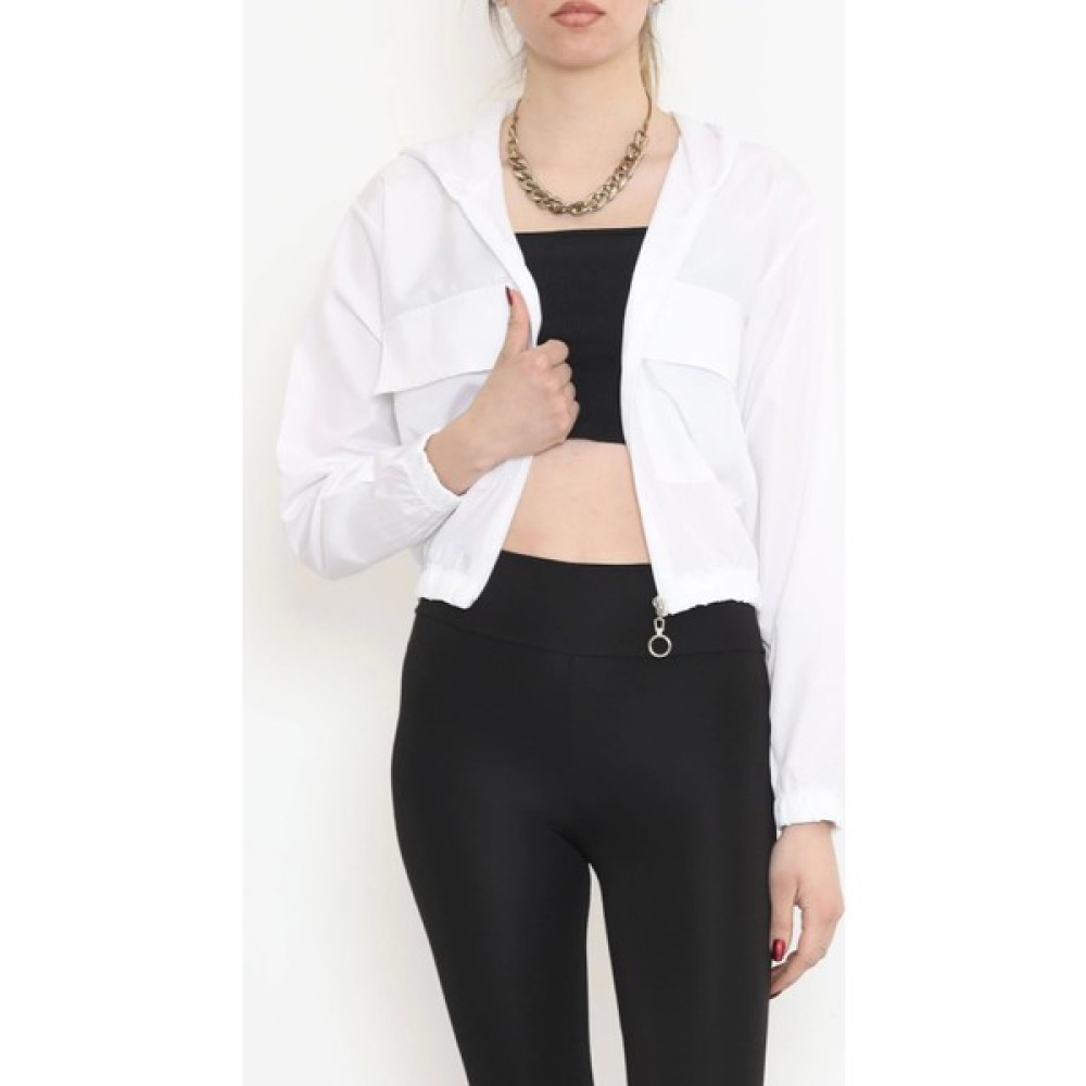 Just Cheap Çift Cepli Crop Yağmurluk Beyaz - 17743.1247. Bayan Mont Fiyatı