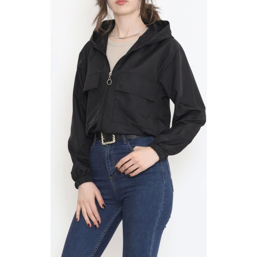 Just Cheap Çift Cepli Crop Yağmurluk Siyah - 17743.1247. Bayan Mont Fiyatı