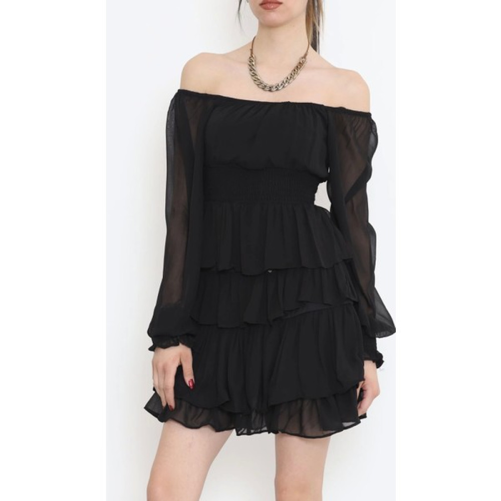 Just Cheap Kat Kat Şifon Elbise Siyah - 17742.1247. Elbise Fiyatı