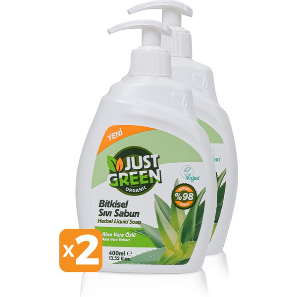 Just Green Organic 2'li Bitkisel Sıvı Sabun Aloe Vera Özlü - 2 x 400 ml El Bakımı Fiyatı