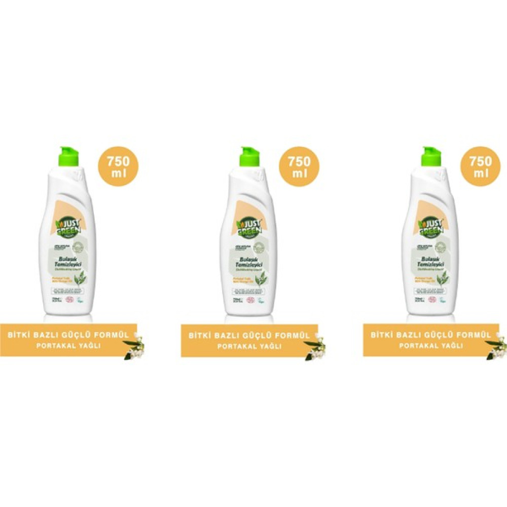 Just Green Organic 3'lü Elde Bulaşık Deterjanı 3 x 750ml - 750 ml Bulaşık Yıkama Fiyatı