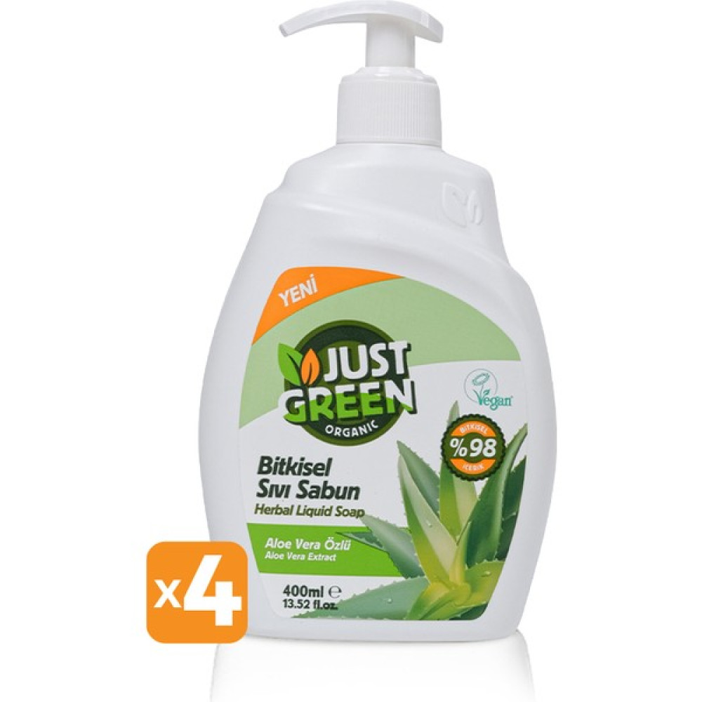 Just Green Organic 4'lü Bitkisel Sıvı Sabun Aloe Vera Özlü El Bakımı Fiyatı