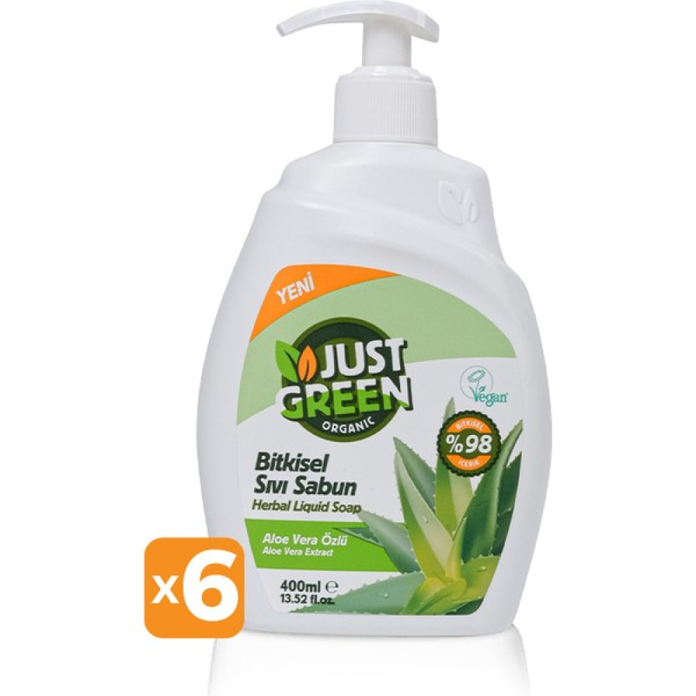 Just Green Organic 6'lı Bitkisel Sıvı Sabun Aloe Vera Özlü - 6 x 400 ml El Bakımı Fiyatı