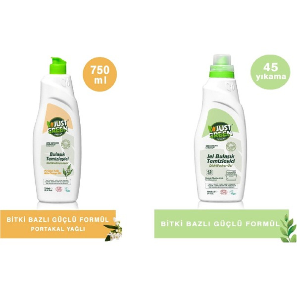 Just Green Organic Elde Bulaşık Deterjanı 750 ml + Bulaşık Makinesi Jeli 1000 ml - 1,7 lt Bulaşık Yıkama Fiyatı