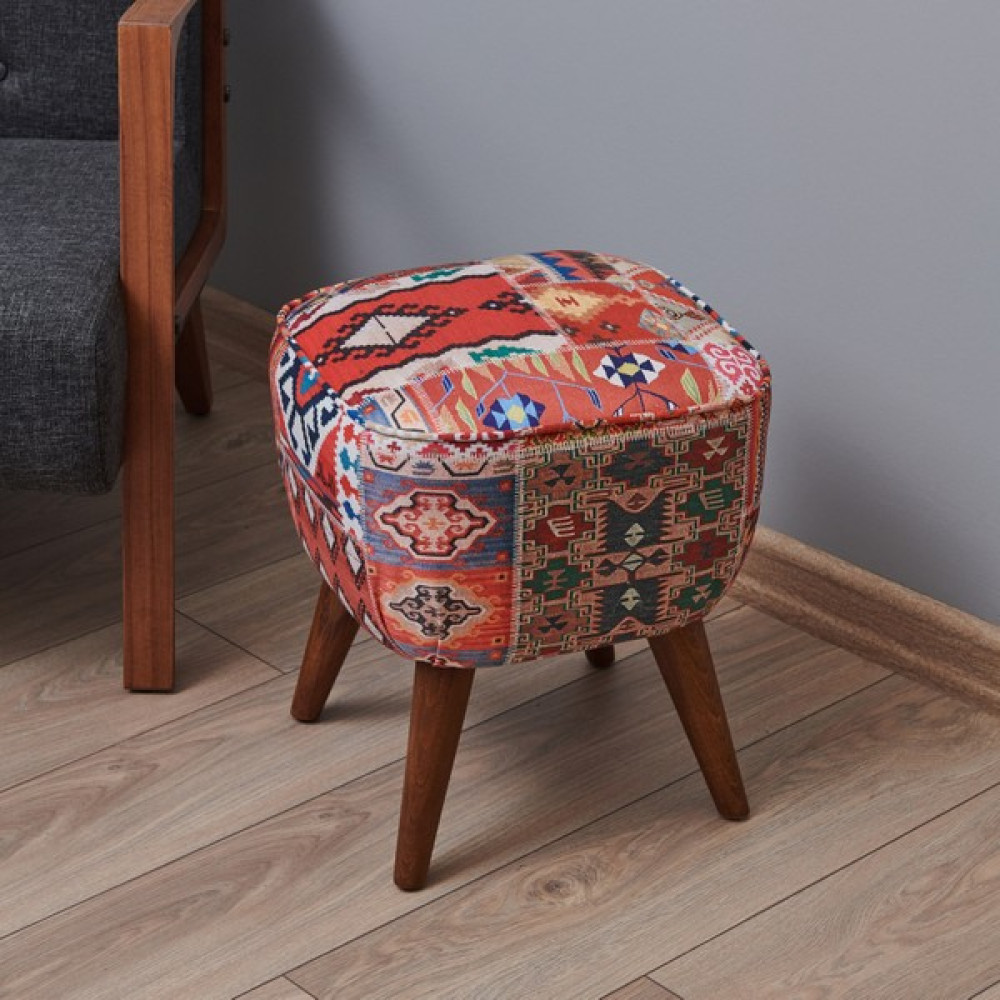 Just Home Retro Kare Dijital Patchwork Puf - Renkli - 40 cm Puf Fiyatı