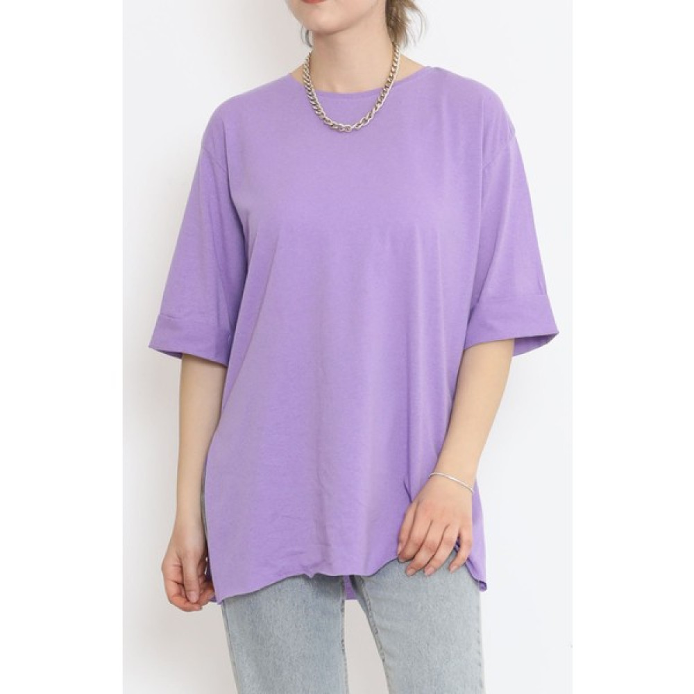 Just Take Büyük Beden Duble Kol T-Shirt Lila - 15788.253. Bayan T-shirt Fiyatı