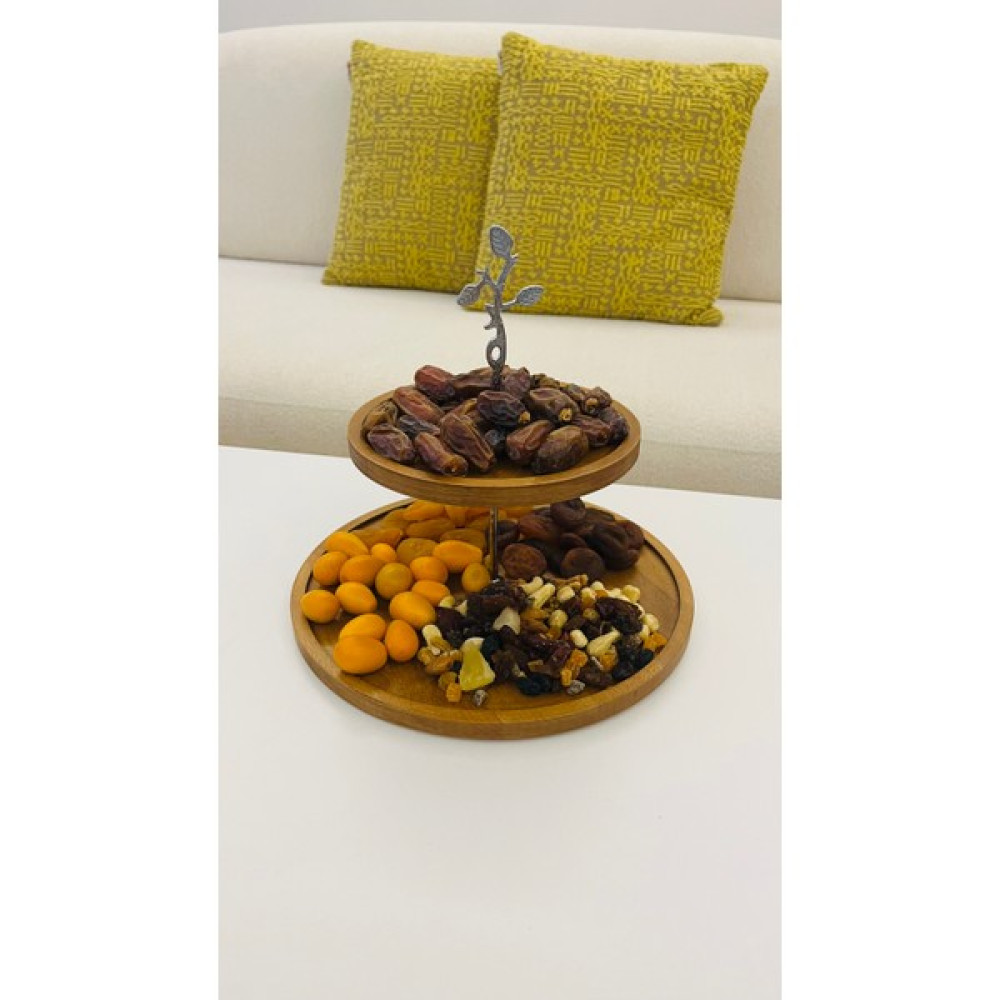 Just Wood 2 Katlı 21/30 Gümüş Yapraklı Ahşap Kek Pasta Sunumluk Standı, Servis Sunum Tabağı, Ikramlık Mutfak Gereçleri Fiyatı