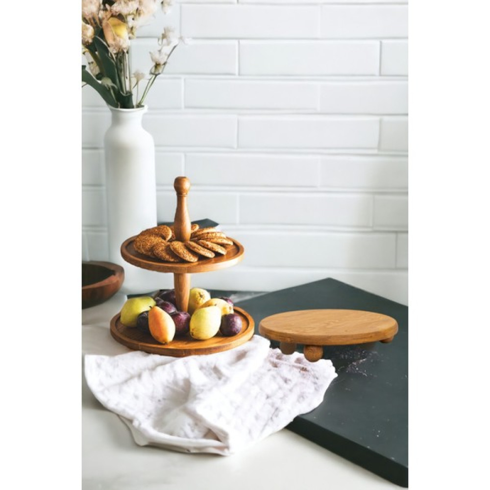 Just Wood 2’Li 2 Katlı Kek Stantı Ve Risus Top Ayaklı 29 Cm Ahşap Yuvarlak Pasta Sunum Servis Tabağı - Kahverengi Mutfak Gereçleri Fiyatı