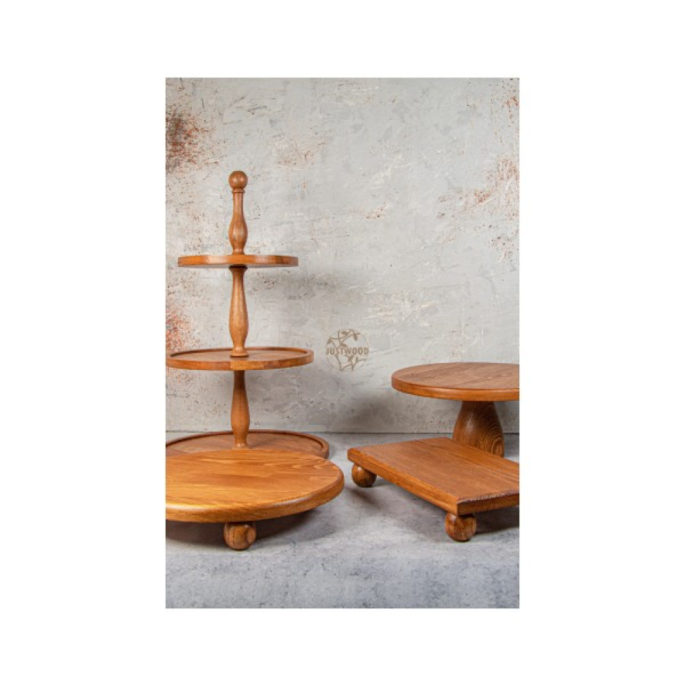 Just Wood 3 Katlı Kek Standı + Pastalık 29 cm + Risus 29 cm + Risus Büyük Boy Ahşap 17 x 30 cm 4'lü Mutfak Gereçleri Fiyatı