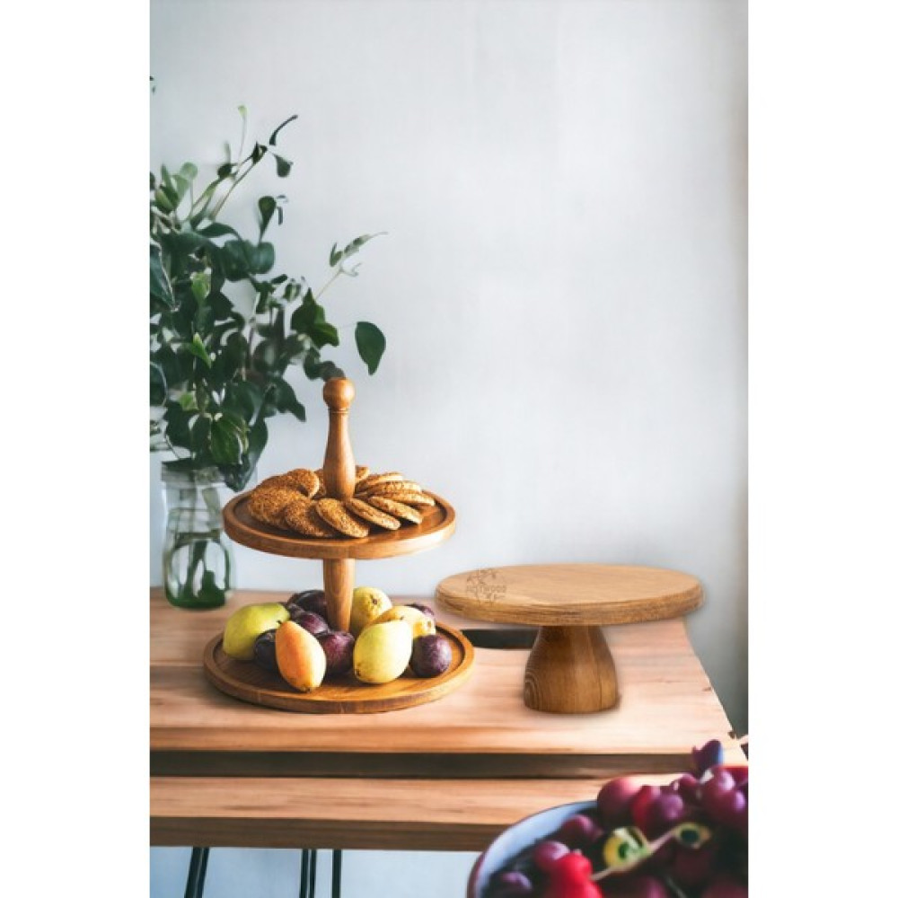 Just Wood Justwood 2 Li 2 Katlı Kek Stantı ve 29/12 cm Lucca Pasta Sunumluk Seti - Ahşap Mutfak Gereçleri Fiyatı