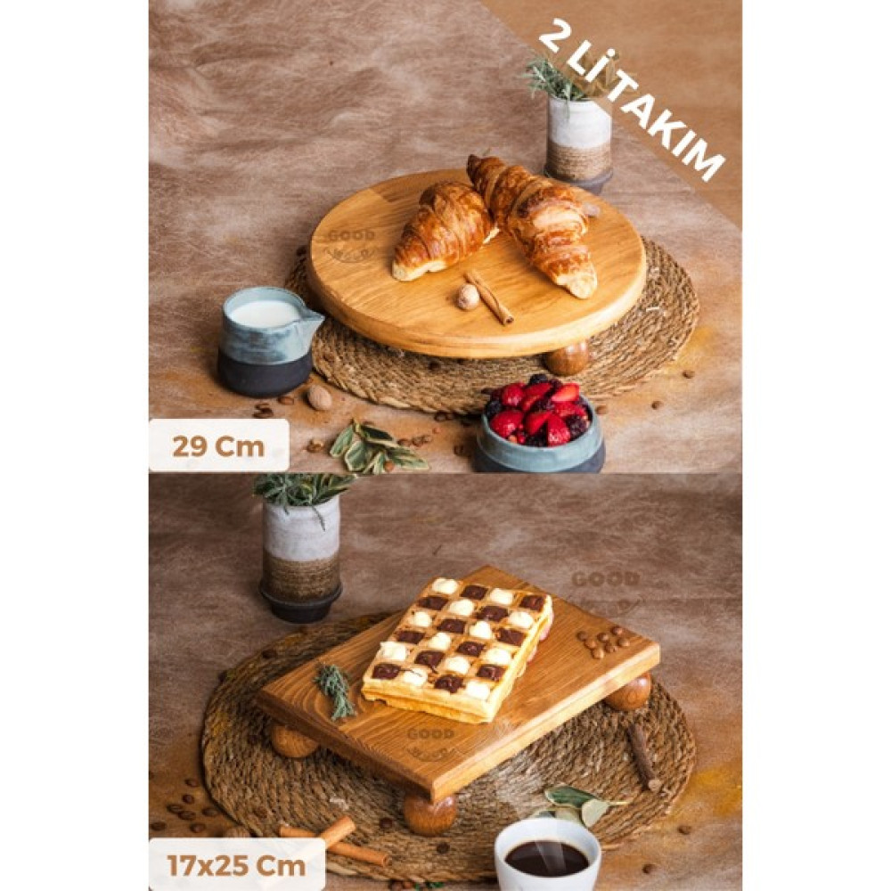 Just Wood Justwood 2 Li Risus Top Ayaklı 29 Cm Ve 17x25 Cm Ahşap Dikdörtgen Pasta Sunum Servis Tabağı Seti Mutfak Gereçleri Fiyatı