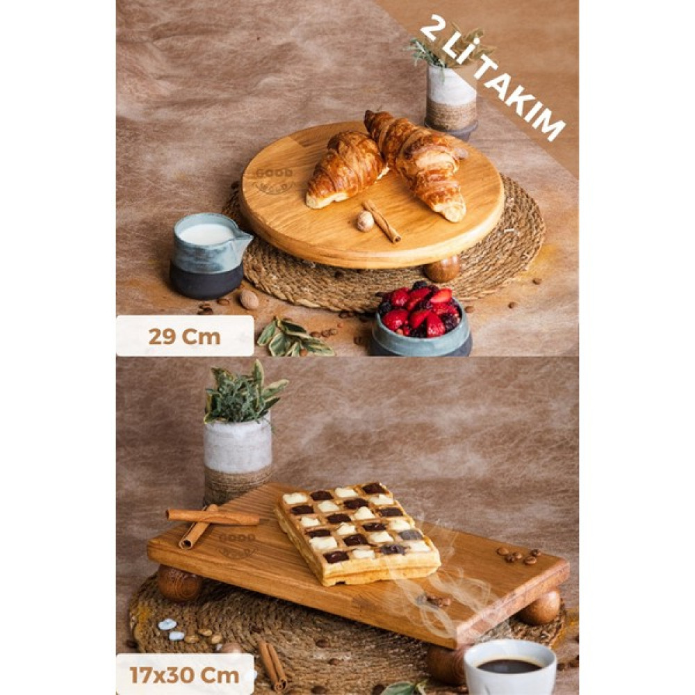 Just Wood Justwood 2 Li Risus Top Ayaklı 29 Cm Ve 17x30 Cm Ahşap Dikdörtgen Pasta Sunum Servis Tabağı Seti Mutfak Gereçleri Fiyatı