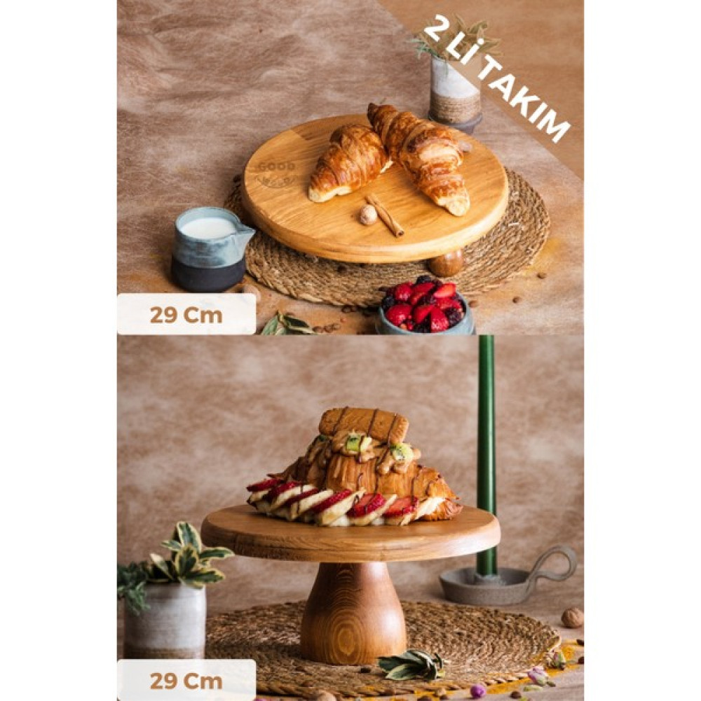 Just Wood Justwood 2 Li Risus&Lucca Top Ayaklı 29 Cm Ve 29 Ahşap Yuvarlak Pasta Sunum Servis Tabağı Seti Mutfak Gereçleri Fiyatı