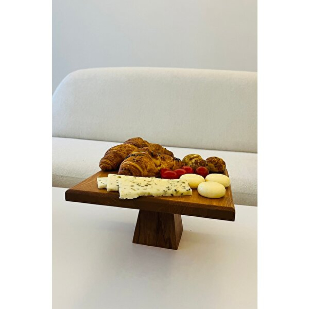 Just Wood Piramit 25 X 25 Cm Ahşap 10 Cm Ayaklı Yuvarlak Pasta Sunum Servis Tabağı - Kahverengi Mutfak Gereçleri Fiyatı