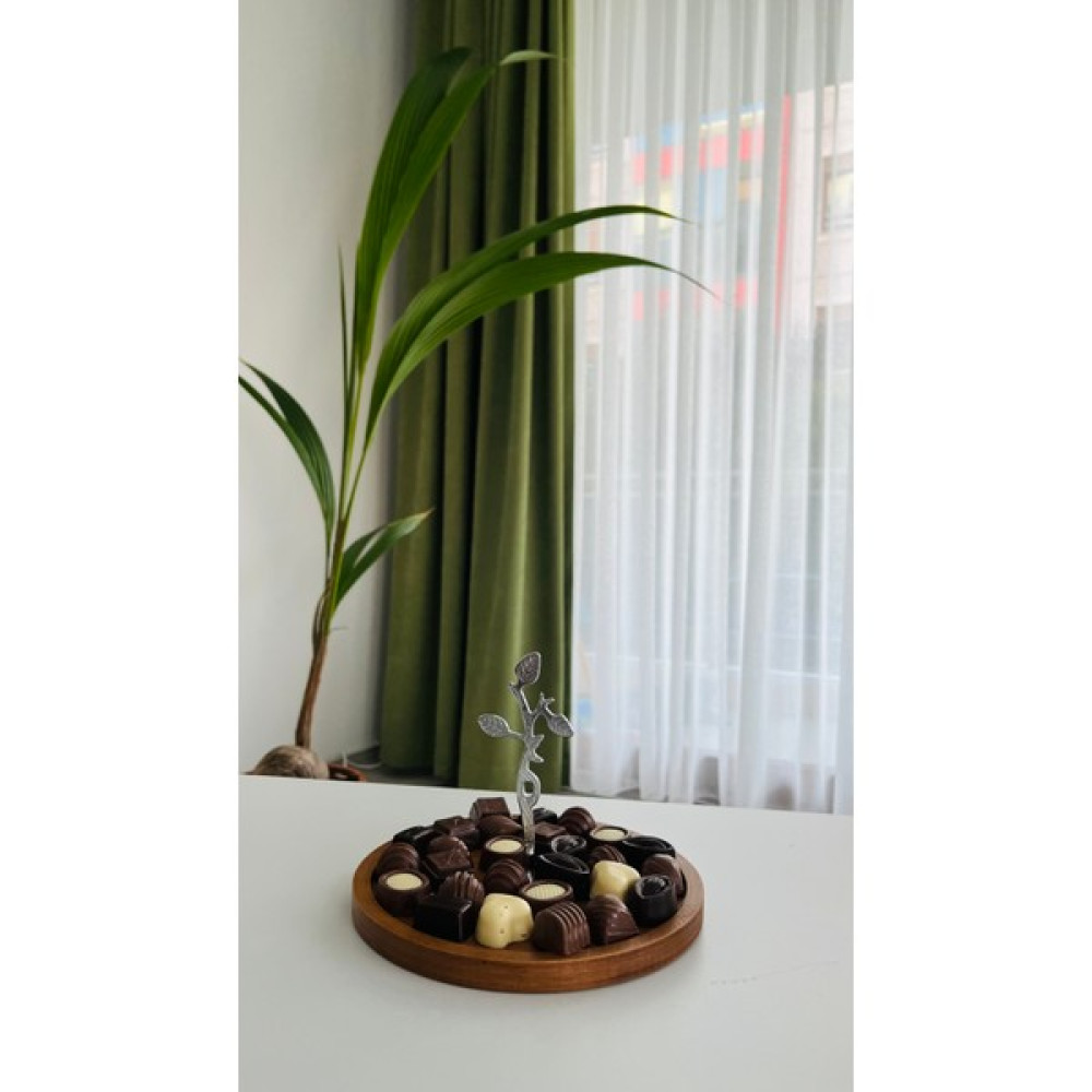 Just Wood Tek Katlı Gümüş Yapraklı Ahşap Şekerlik Lokumluk Servis Sunum Tabağı, Ikramlık Mutfak Gereçleri Fiyatı