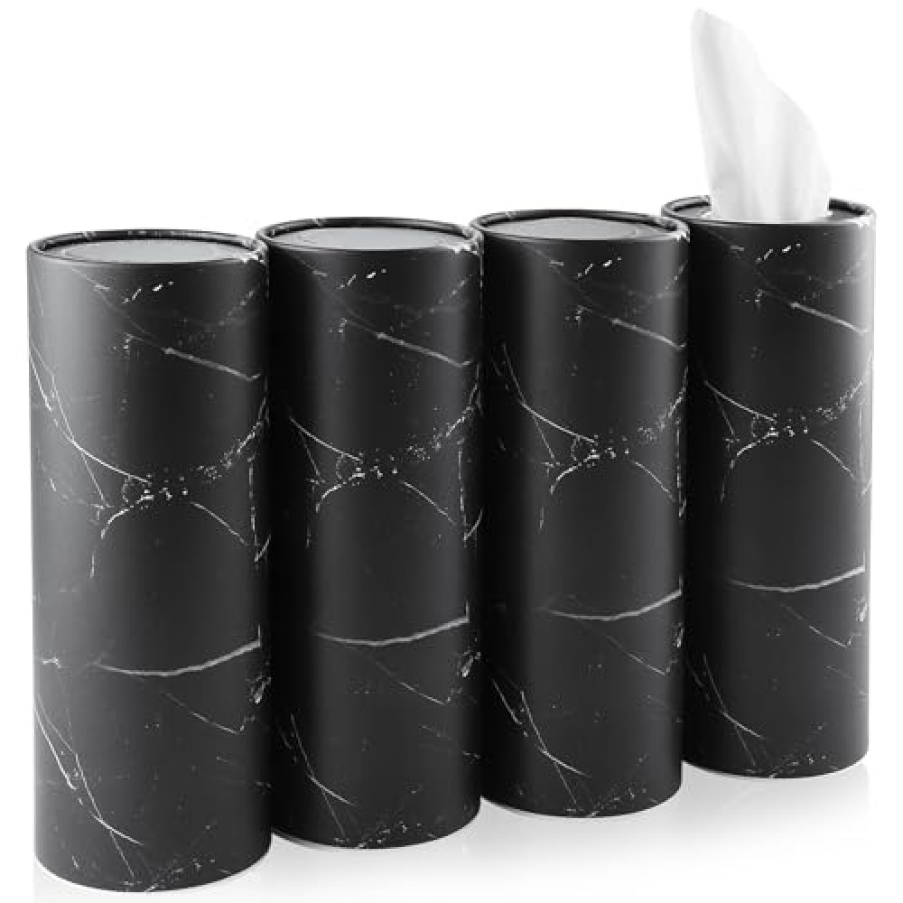 JUSTTOP Car Tissue Holder,Car Travel Kleenex Cup Holder with 4 Pack Facial Tissues,Convenient Tissue Bag,Car Accessories Interior for Women and Man 4 Canisters Black