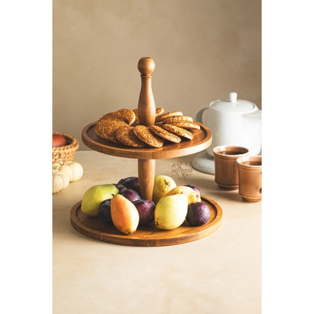 JustWood 2 Katlı Ahşap Kek Pasta Sunumluk Standı, Servis Sunum Tabağı, Çok Amaçlı Ikramlık Mutfak Gereçleri Fiyatı