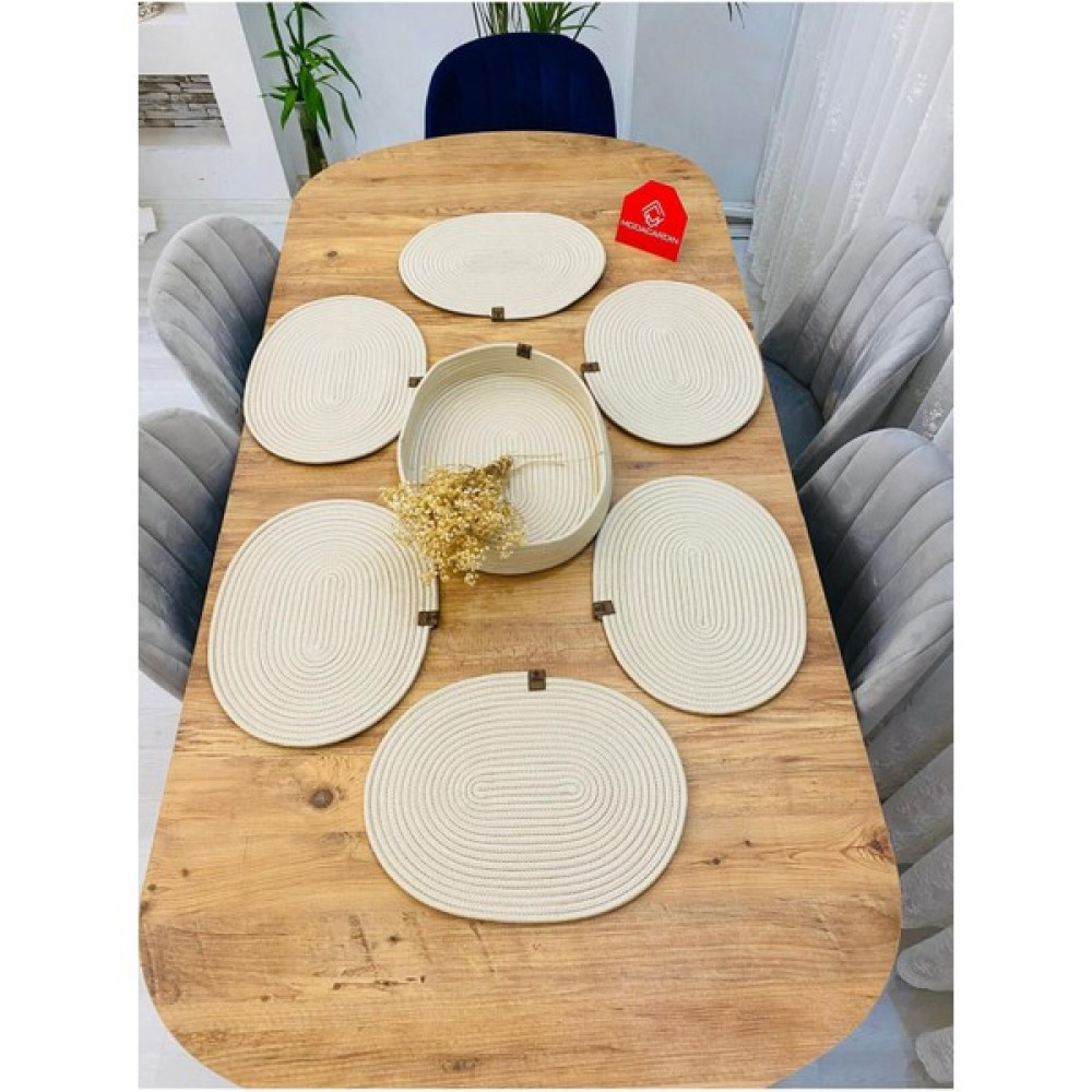 Jüt Hasır Amerikan Servis Oval Supla ve Sepet 7 Li - Krem - 30 x 40 cm Masa Örtüsü Fiyatı